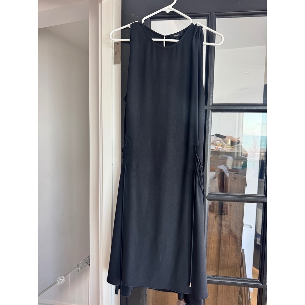 Theory Black sleeveless midi dress with corset style ties on the sides